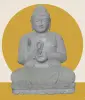  Product image 1 of the product “Seated Buddha with floral carving, Dharmacakra position. 67 cm height. Natural stone (river stone), stonemasonry. There is a stone eye in the chest. ”