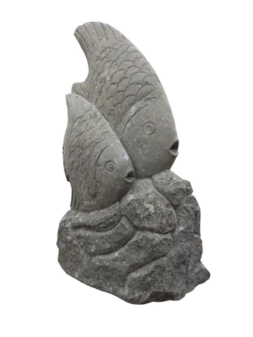 Product image of the product “2 fish on pedestal, 120cm height, natural stone (basanite) ”