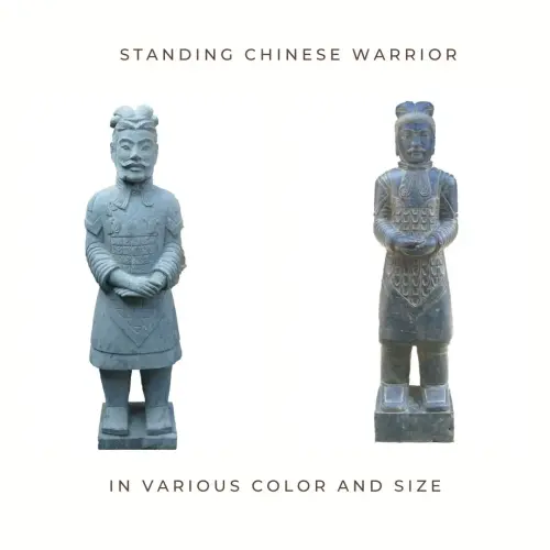 Product image of the product “Chinese warrior, standing, natural stone (Basanite), stonemasonry, in the sizes from 60cm to 220cm. Natural and Antique finish ”