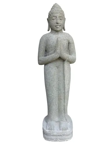 Product image of the product “Standing Buddha, Indian Style - folded hands, in various sizes, natural finish 100 cm”