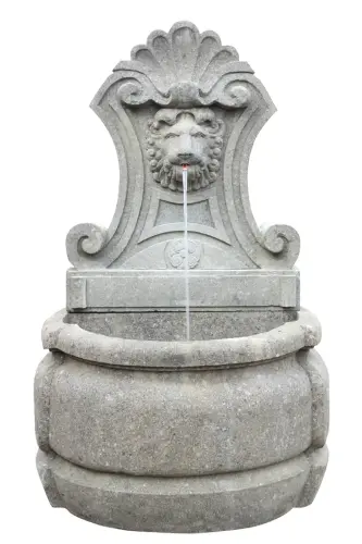 Product image of the product “Wall fountain model „Venice“, 120 cm H, natural stone (Basanite), stonemasonry, without pump, pipes, drilling ”