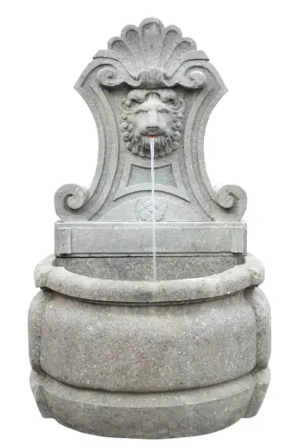 Product image of the product “Wall fountain model „Venice“, 140cm height, natural stone (Basanite), stonemasonry, without pump, pipes, drilling ”