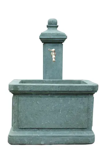 Product image of the product “Wall fountain model „Verona“, 120 cm height, natural stone (Basanite), stonemasonry, without pump, pipes, faucet, drilling ”