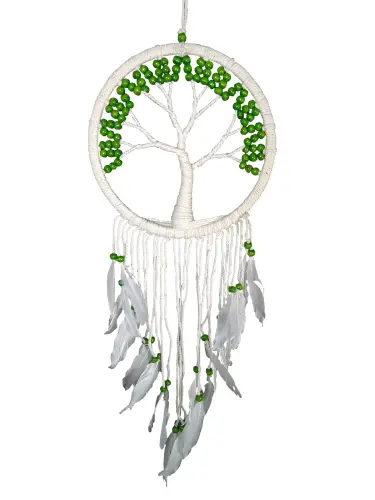 Product image of the product “Dreamcatcher-tree of life in creme color, Green Wooden pearls, in the sizes from 12cm to 27cm ”
