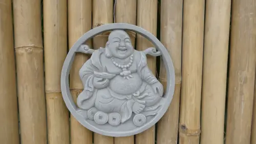 Product image of the product “Chung - Plaque - Chinese Buddha seated, Ø 25cm | cast stone ”