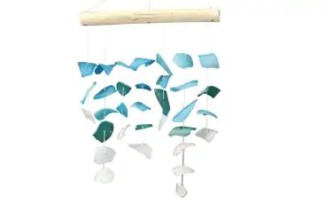 Product image of the product “Glass wind chime, hanging glass pieces on stick, Hanger with drift wood, Blue ”