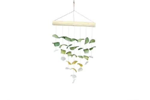 Product image of the product “Glass wind chime, hanging glass pieces on stick, Hanger with drift wood, Green ”