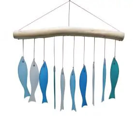 Product image of the product “Glass Wind chime „Lissabon“, marine colors, Driftwood & recycled Glass 26x2x36 cm ”