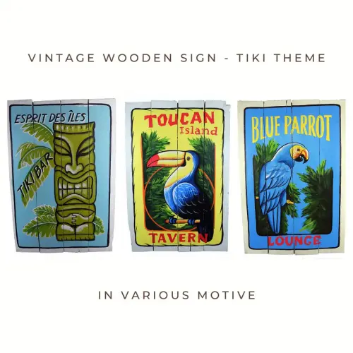 Product image of the product “Vintage decorative wooden sign in various motive - Tiki theme choice. ”