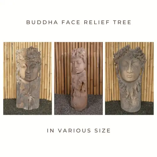 Product image of the product “Buddha face, artfully carved in Banyan tree wood. In the sizes from 70 to 125cm. ”