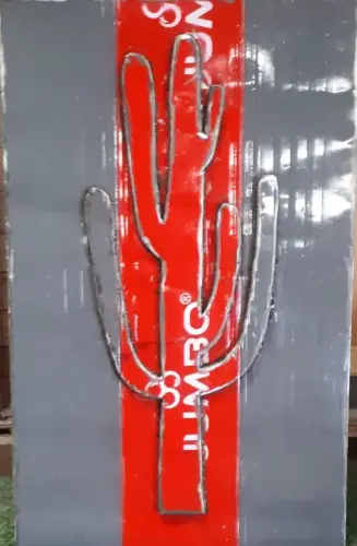 Product image of the product “Cacti on panel - wall hanger, 85cm width x 135cm height, object from upcyceled oil barrel. ”