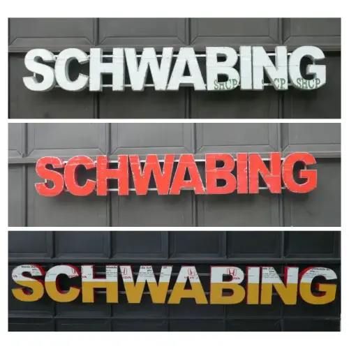 Product image of the product “Capital Letters - SCHWABING on metal frame. In the sizes from 200 to 350cm. Available in Original, Red, and White color. ”