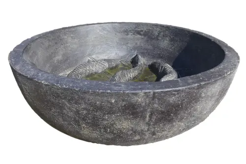 Product image of the product “Waterbowl with 3 Fish, 60 cm Ø | Cast stone, handcrafted & coloured ”