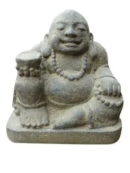 Product image of the product “China Buddha sitting, cast stone 32cm height, rather rough, thicker base. Bowl right hand, chain left hand in front P-SChB-032af ”