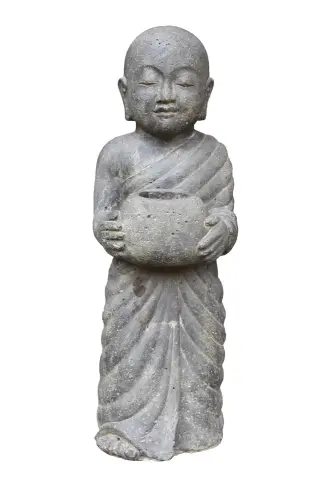 Product image of the product “Standing monk with bowl, 60 cm height, cast stone, handcrafted & coloured ”
