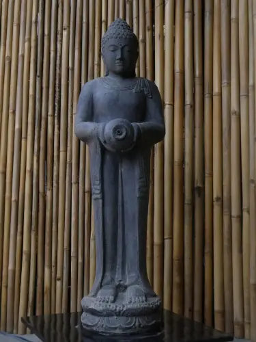 Product image of the product “Standing Buddha with vascular as a water feature, in the sizes 120cm and 150cm, Antique finish ”