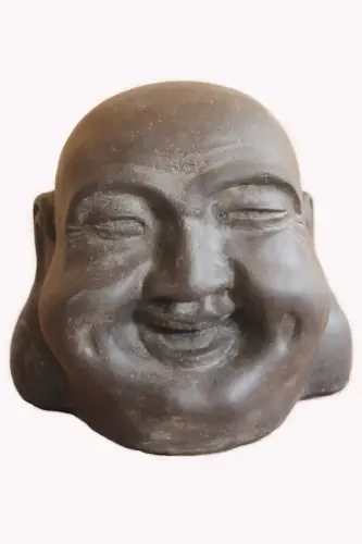 Product image of the product “Chinese Buddha head, laughing, 41 cm height, cast stone, hollow, handcrafted & coloured ”