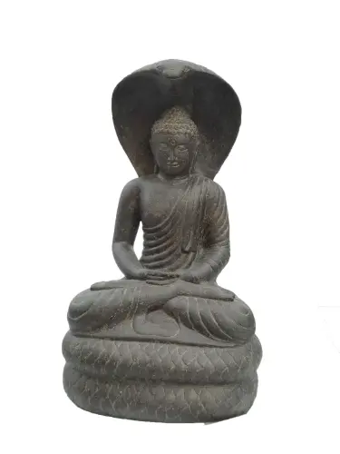 Product image of the product “Seated Buddha protected by cobra. 80 cm high. Painted in the color antique finish ”
