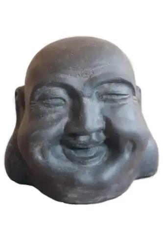 Product image of the product “Happy Buddha head as watergame, 41cm height, cast stone, hollow, handcrafted & coloured ”