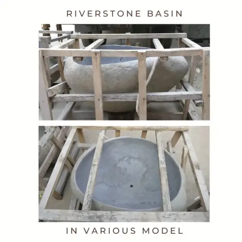 Product image of the product “Basin from Riverstone, Natural surface, polished inside. Dia approx 86-90. Height 46-50 ”
