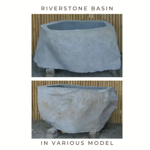 Product image of the product “Riverstone basin, natural surface, polished inside. Dia approx 91-100. Height 51-60 ”