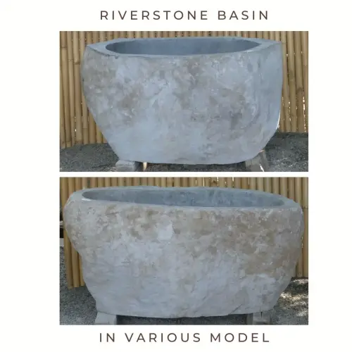 Product image of the product “Riverstone basin, natural surface, polished inside. Dia approx 91-100. Height 61-70 ”
