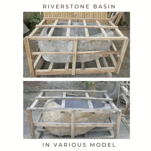Product image of the product “Riverstone basin, natural surface, polished inside. Dia approx 111-120. Height 51-60 ”