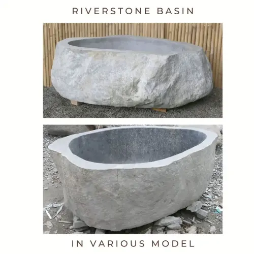 Product image of the product “Riverstone basin, natural surface, polished inside. Dia approx 141-150cm Height 61-70cm ”