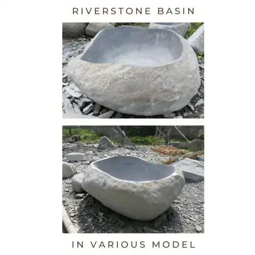 Product image of the product “Riverstone basin, natural surface, polished inside. Dia approx 151-160cm Height 71-80cm ”