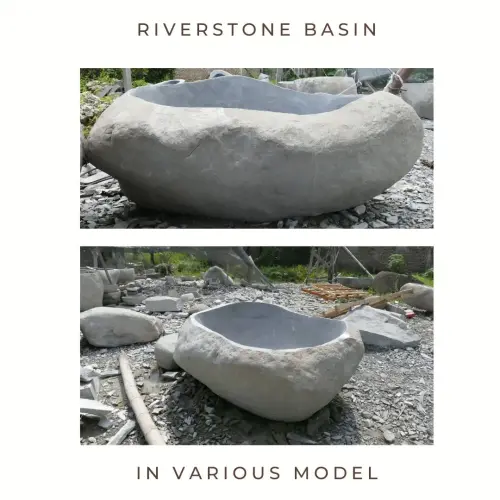 Product image of the product “Riverstone basin, natural surface, polished inside. Dia approx 161-170cm Height 61-70cm ”