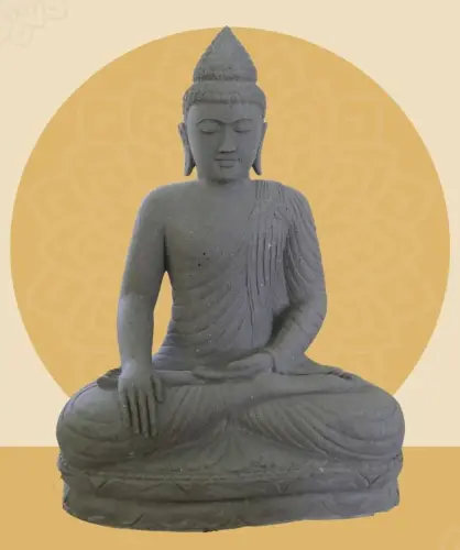 Product image of the product “Seated Buddha made of Riverstone in Bhumisparsha - gesture of touching the earth. 123 cm height. ”