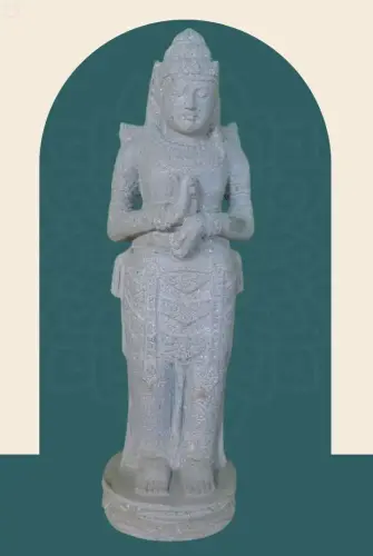 Product image of the product “Standing Dewi Sri, “Turning of the Wheel”, 79cm Height, Riverstone, Stone Dewi Sri ”