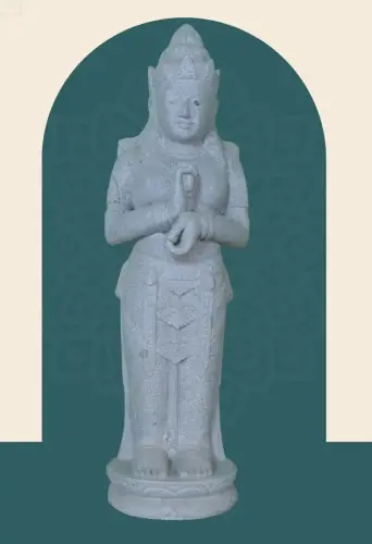 Product image of the product “Standing Dewi Sri, “Turning of the Wheel”, 100cm Height, Riverstone, Stone Dewi Sri ”