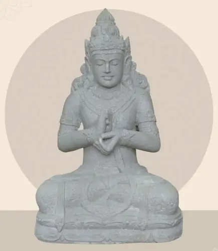 Product image of the product “Seated Dewi Sri, position chakra turning the wheel, 79 cm high riverstone grey, modell with sativa ”