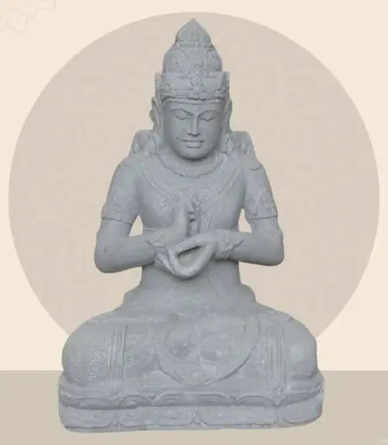 Product image of the product “Seated Dewi Sri, position chakra turning the wheel, 76 cm high riverstone grey, modell with sativa ”