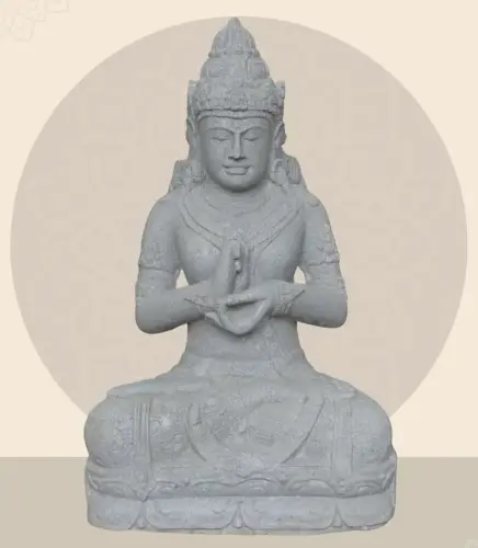 Product image of the product “Seated Dewi Sri, position chakra turning the wheel, 79 cm high riverstone grey, modell with sativa ”