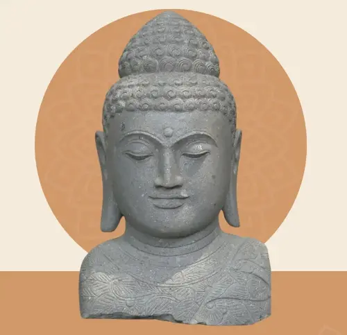 Product image of the product “Buddha bust with floral carving, 55 x 40 x 80cm. Natural stone (river stone), stonemasonry ”