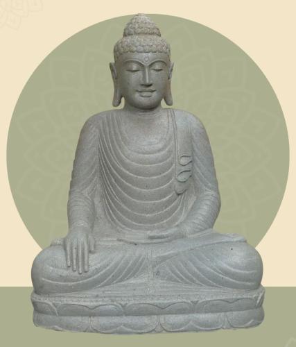 Product image of the product “Seated Buddha made of Riverstone in Bhumisparsha - gesture of touching the earth, approx. 100cm height, natural ”