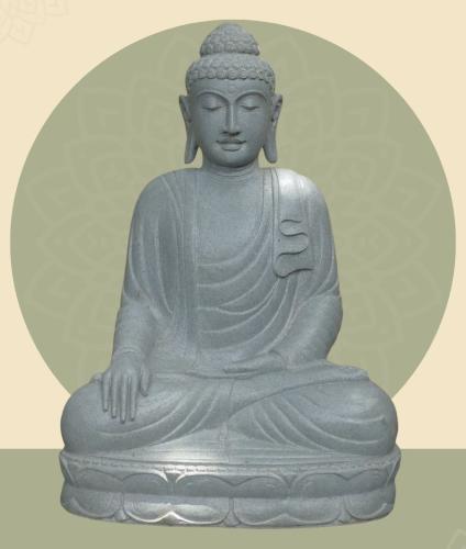 Product image of the product “Seated Buddha made of Riverstone in Bhumisparsha - gesture of touching the earth, approx. 102cm height, natural ”