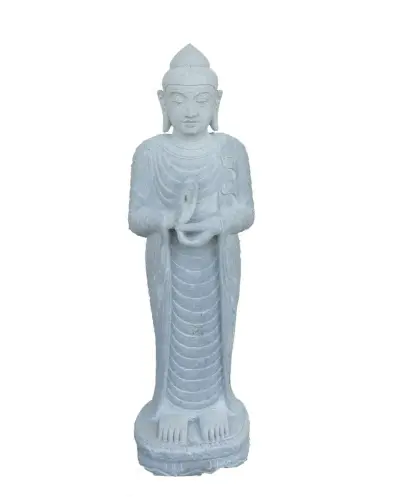 Product image of the product “Standing Buddha made of Riverstone in Dharmachakra position - gesture of wheel of the teaching of Dharma. About 120cm height. ”