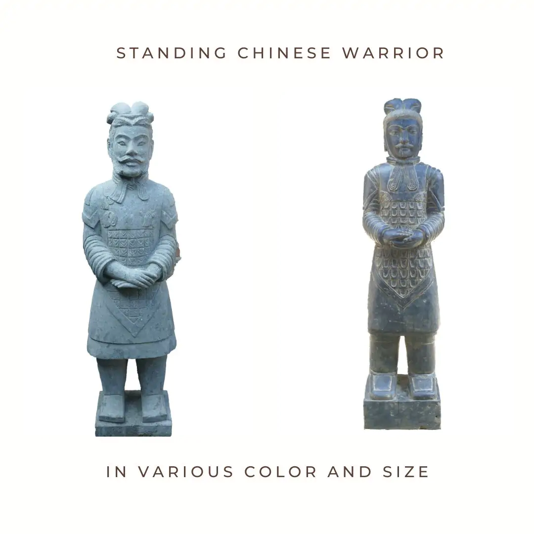  Product image 1 of the product “Chinese warrior, standing, natural stone (Basanite), stonemasonry, in the sizes from 60cm to 220cm. Natural and Antique finish ”