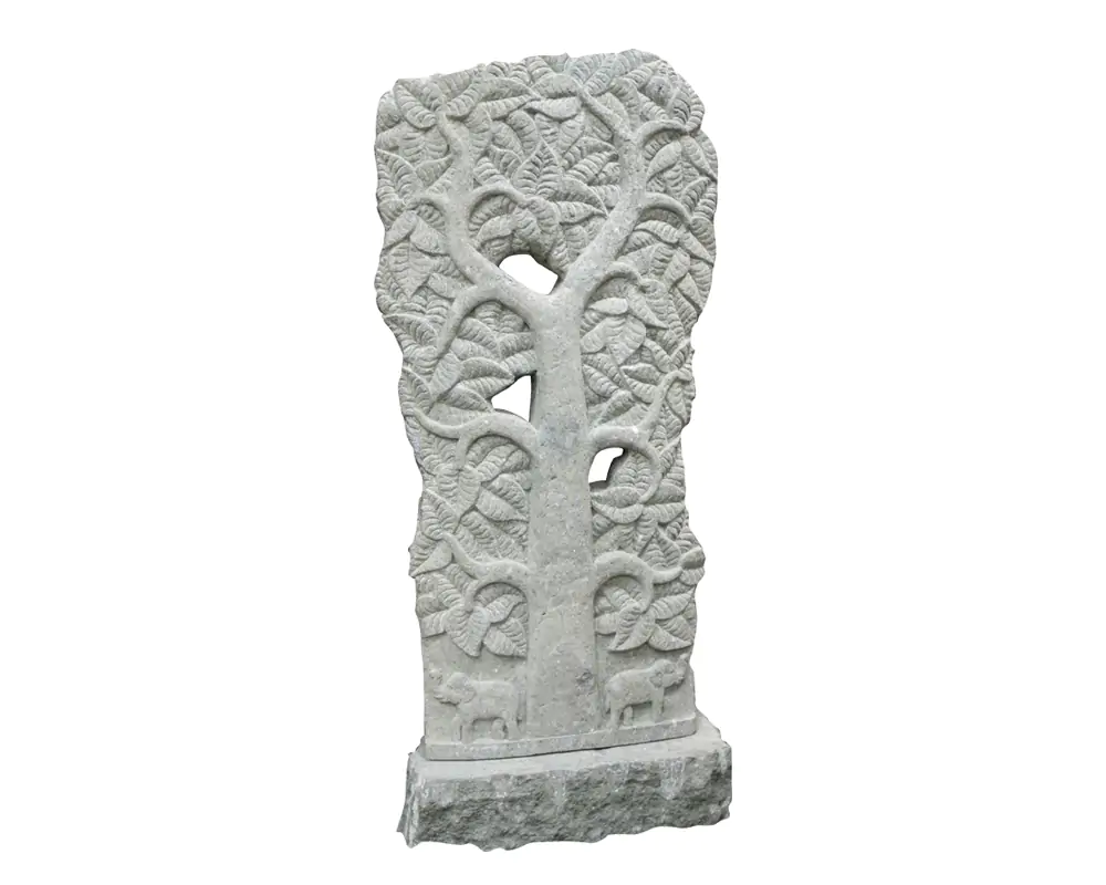  Product image 1 of the product “Tree relief motif on both sides (2 pieces), 170 cm H | Natural stone (Basanit), stonemasonry ”