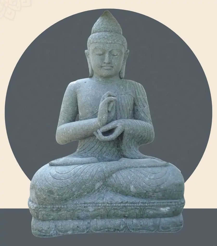  Product image 1 of the product “Seated Buddha Dharmachakra, 206 cm Height, Basanite, Natural Green ”
