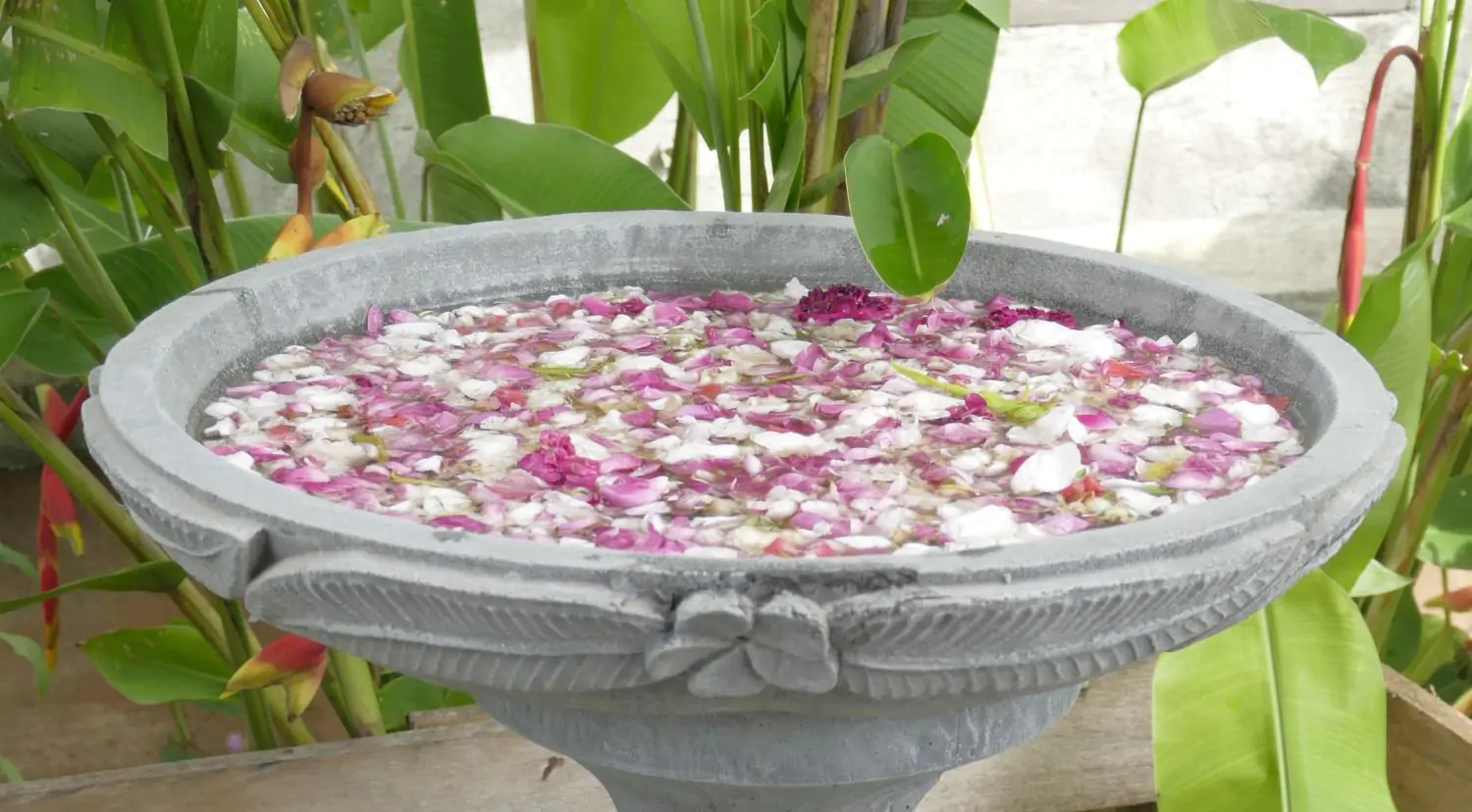  Product image 1 of the product “Kediri - Bowl with flower motif, frangipani, Ø 50 cm | cast stone ”