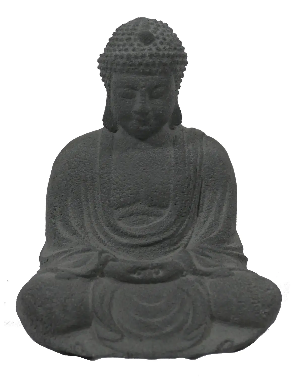  Product image 1 of the product “Sitting buddha, Japanese, Form stone, carved, handcrafted& coloured grey ”