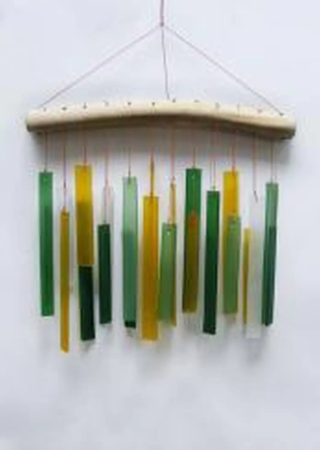 Product image 1 of the product “Glass Wind chime „Orthogon“, forest colors, 26x2x44 cm,  Driftwood & recycled Glass ”
