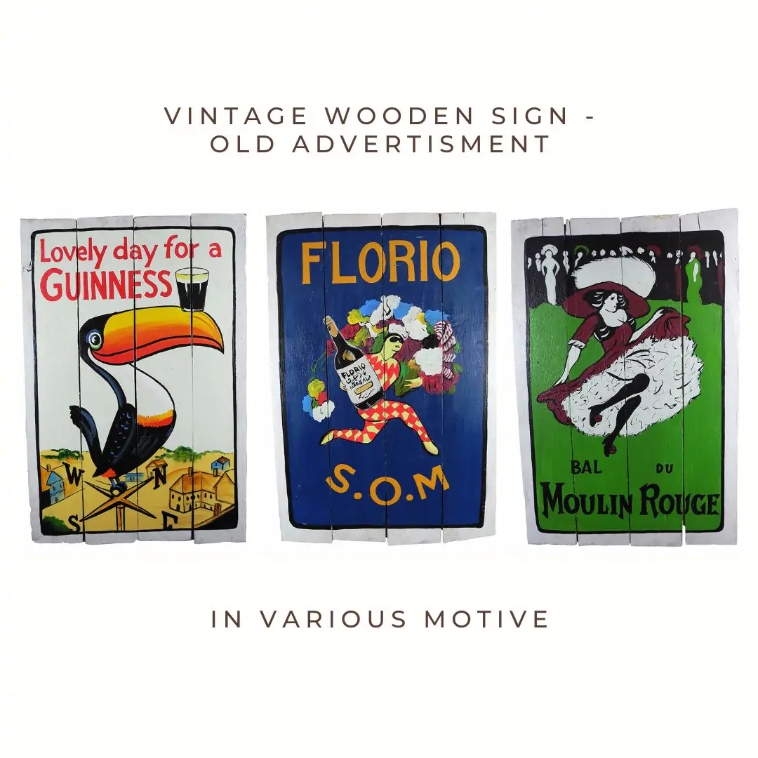  Product image 1 of the product “Vintage decorative wooden sign in various motive - Old advertisment choice. ”