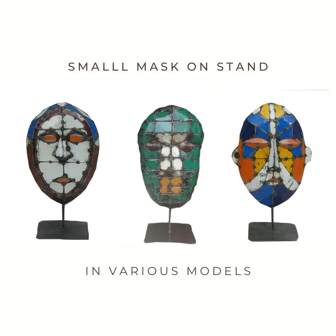  Product image 1 of the product “Small Mask on stand - 50cm height, sculpture from upcyceled oil barrel. In various models. ”