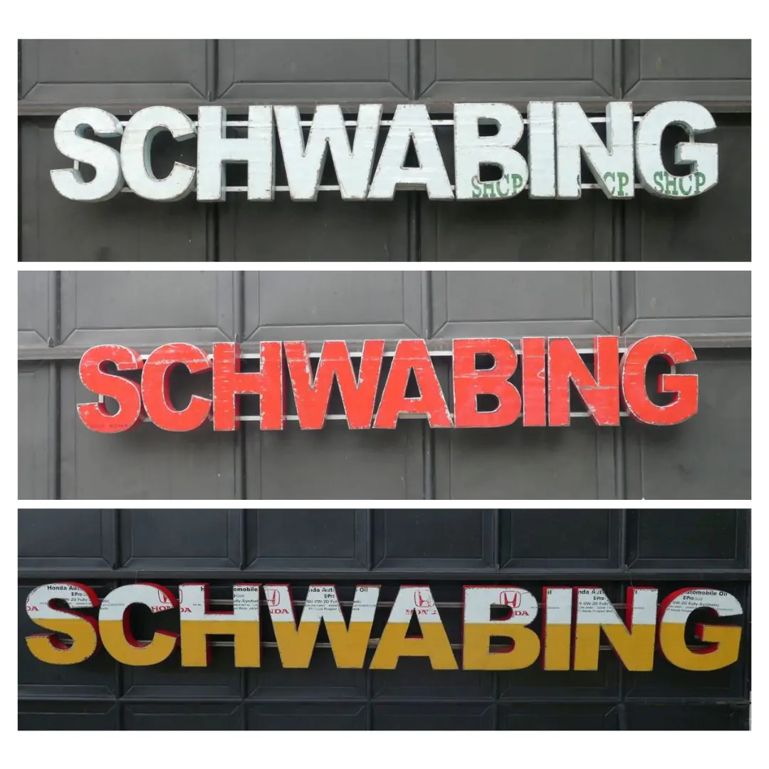  Product image 1 of the product “Capital Letters - SCHWABING on metal frame. In the sizes from 200 to 350cm. Available in Original, Red, and White color. ”