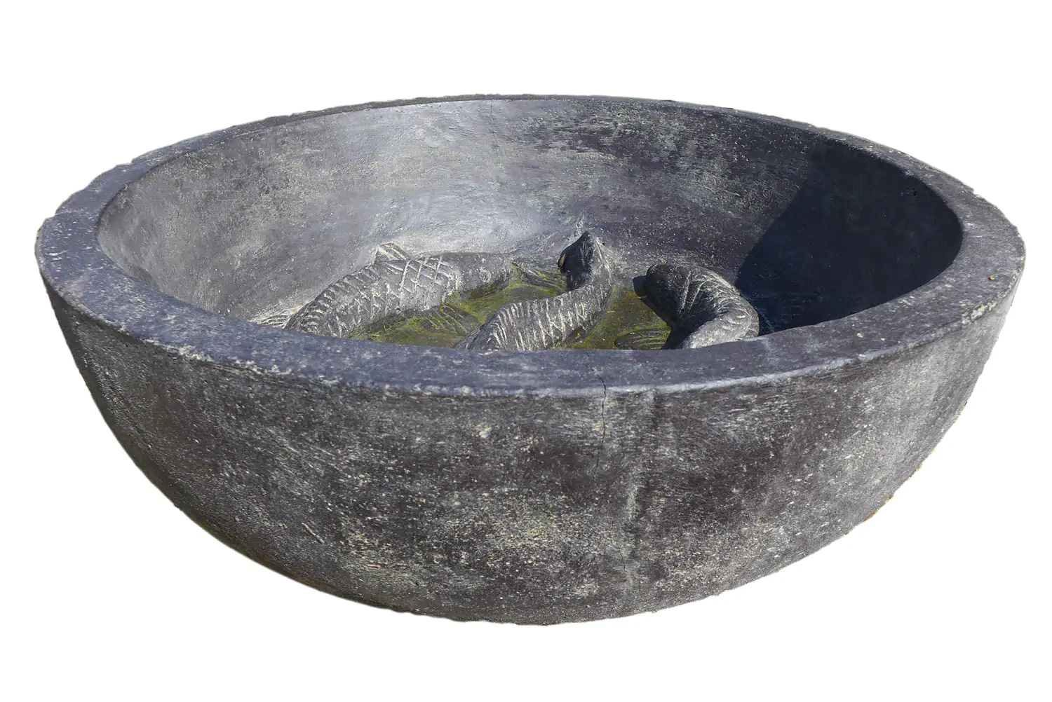  Product image 1 of the product “Waterbowl with 3 Fish, 60 cm Ø | Cast stone, handcrafted & coloured ”